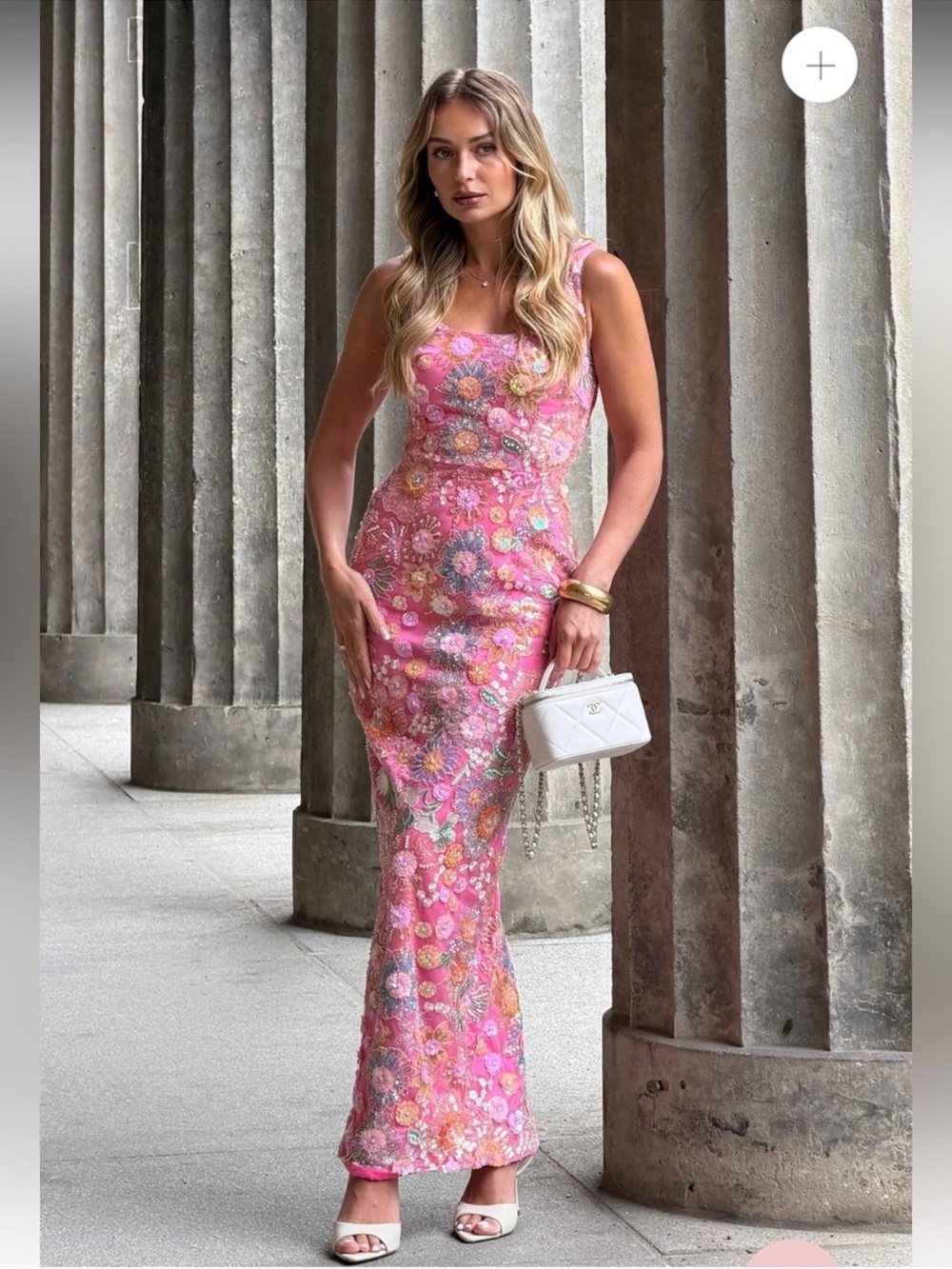 elliatt nathalie pink 3d floral sequin beaded embroidered maxi dress large NEW